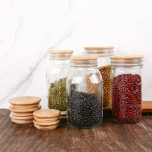 Miniatura 5 de Tapas para frascos de masón, tapas reutilizables para tarros de bambú de vidrio de grado alimenticio, sellado de silicona de material de grado Bambú