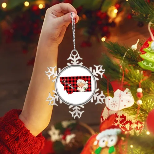 Miniatura 3 de Montana - Adornos de copo de nieve de búfalo, mapa a cuadros, lindo Papá Noel, adornos de Navidad personalizados 2022, decoración de Navidad
