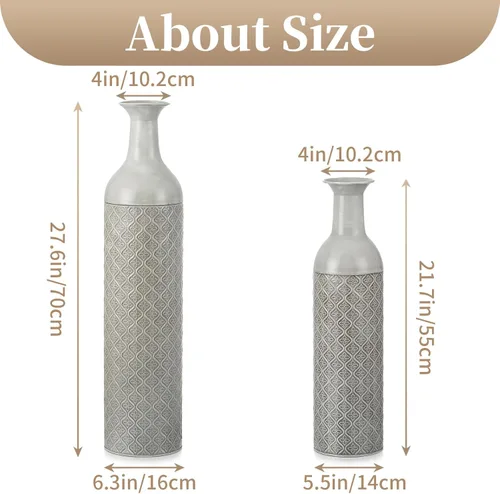 Miniatura 6 de Sziqiqi Jarrones de Piso Altos Extra Grandes - Juego de 2 Jarrones Grandes Sobredimensionados de Metal Esmaltado de 21.65/27.56 pulgadas para Hierba