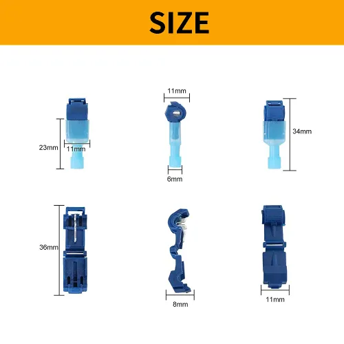 Miniatura 4 de Vrupin 120 conectores de cable en T, color azul 18-14 AWG, impermeables, grifos en T para automoción, autodesprecible rápido empalme en T, kit