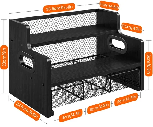 Miniatura 8 de Homode Estante organizador de jarabe de café, soporte para jarabe de 3 niveles con cajón de almacenamiento de tazas de 35 K, capacidad de 8