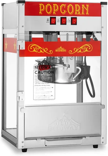 Olde Midway Máquina comercial para hacer palomitas de maíz con hervidor de agua de 8 onzas, color rojo