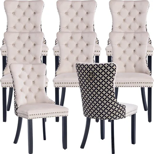 Miniatura 14 de Velvet Dining Chairs Set of 2, Tufted High Chairs with Nailhead Trim, Pull Ring, Black Solid Wood Legs, Elegant Upholstered Accent Chairs for Dining