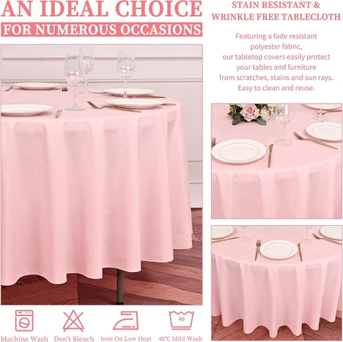 Miniatura 38 de Showgeous Paquete de 4 manteles redondos color rosa intenso de 120 pulgadas de poliéster para mesas redondas, manteles de tela decorativa lavable