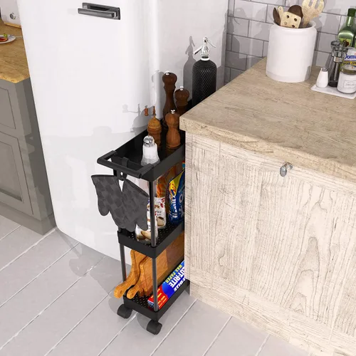 Miniatura 4 de Simple Houseware Carrito de almacenamiento delgado/estrecho de 3 niveles con asa, 5.5 pulgadas de ancho x 26.5 pulgadas de alto, organizador rodante