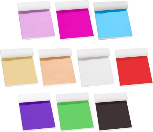 KINNO 100 hojas de hojas doradas, 10 colores, hojas de papel de aluminio dorado, hoja de imitación multicolor para decoración de arte, pintura,