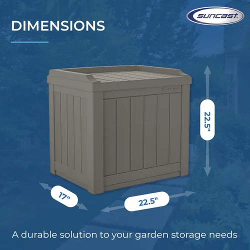 Miniatura 8 de Suncast Paquete de 2 cajas de almacenamiento pequeñas de 22 galones para interiores o exteriores, con atractivo asiento de banco y tapa reforzada