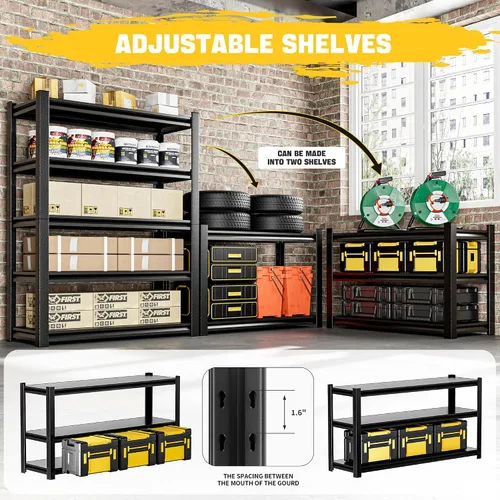 Miniatura 4 de Hzdbhd Estantería de garaje resistente, estantes de almacenamiento de metal de 72 pulgadas de alto, estantes ajustables de 5 niveles