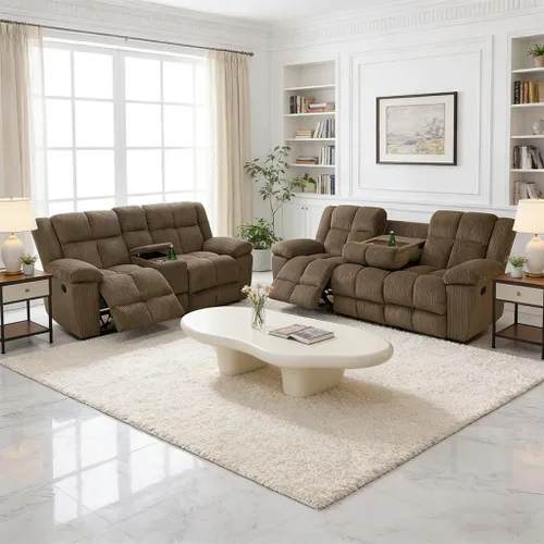 Miniatura 8 de Juego de sofá reclinable manual, juego de sofá reclinable de microfibra, juego de muebles modernos para sala de estar, sofá reclinable para sala
