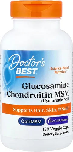 Doctor's Best Glucosamina Condroitina MSM + Ácido Hialurónico con OptiMSM con Colágeno BioCell, Soporte Articular, Sin OMG, Sin Gluten y Soja, 150