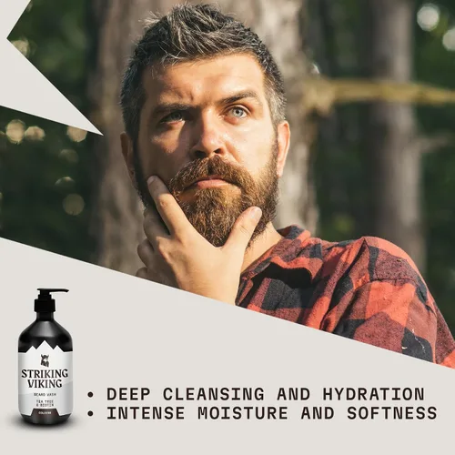 Miniatura 2 de Striking Viking Jabón para barba – 17 onzas, árbol de té natural y biotina – Champú para barba con aroma a colonia sin parabenos ni sulfatos