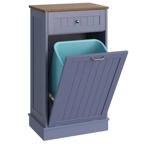 Miniatura 12 de LOUVIXA Gabinete de basura inclinable, armario de basura oculto con cajón, soporte de madera para basura a prueba de perros, cesta de lavandería