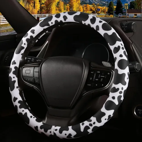 Miniatura 8 de Funda para volante con estampado de leopardo negro y anillo interior de silicona, cuero de silicona no tóxico e inodoro con patrón que no se