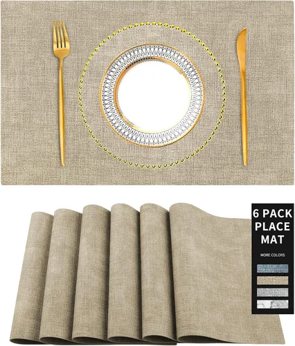 Miniatura 15 de Juego de 2 manteles individuales y posavasos de piel sintética, redondos de cuero para mesa de comedor, resistentes al calor, antideslizantes