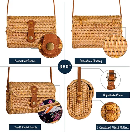 Miniatura 4 de Natural NEO Phone Straw Bag Crossbody Small Boho Purse Rattan For Women Shoulder Crossbody Necessities Bags Wicker Summer