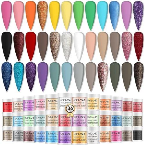 Miniatura 9 de Juego de polvos acrílicos Saviland: Polvo acrílico profesional de queratina, polvo ultra fino transparente/desnudo/rosa para extensión de uñas, arte