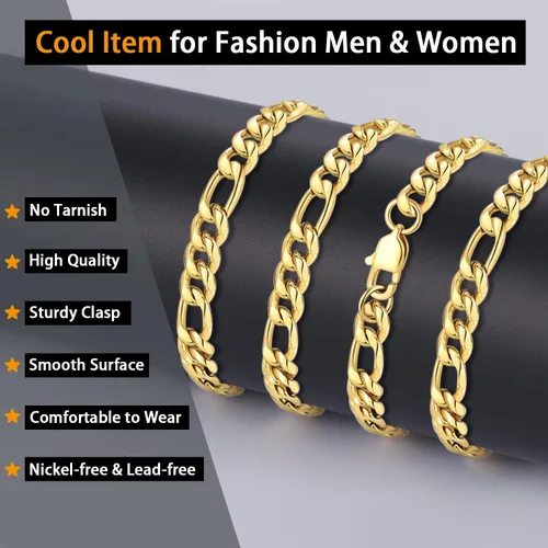Miniatura 2 de Jewlpire Silver Chain Gold Chain for Men Boys, 14k Gold Plated Men's Necklaces Figaro Chain 5.5mm7mm Mens Chain 161820222426 inch