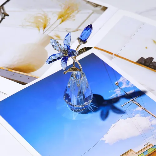 Miniatura 6 de Ornalrist Flores de lirio de tigre de cristal con jarrón, tallo de metal, flor de lirio azul, regalos coleccionables para mujeres, figuras florales