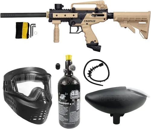Miniatura 10 de Maddog Tippmann Cronus Tactical Paintball Gun Marker and Bronze Accessory Starter Package Comes with Marker, Anti-Fog Mask, Hopper, Harness, Pods
