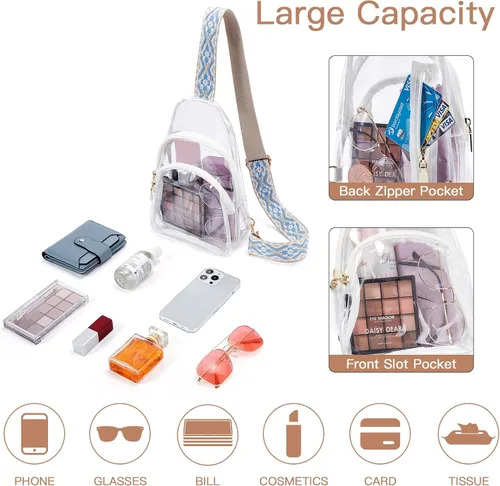 Miniatura 2 de Telena Riñonera transparente aprobada para estadios, bolsa cruzada para mujer, bolsa de cintura transparente con correa ajustable, 3-blanco