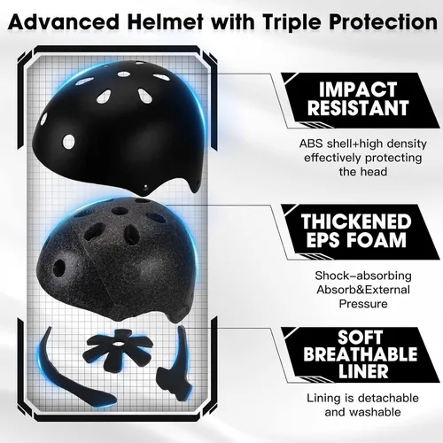 Miniatura 3 de Conjunto de casco de bicicleta para niños pequeños con rodilleras, casco de ciclismo ajustable para niño y niña, equipo de protección
