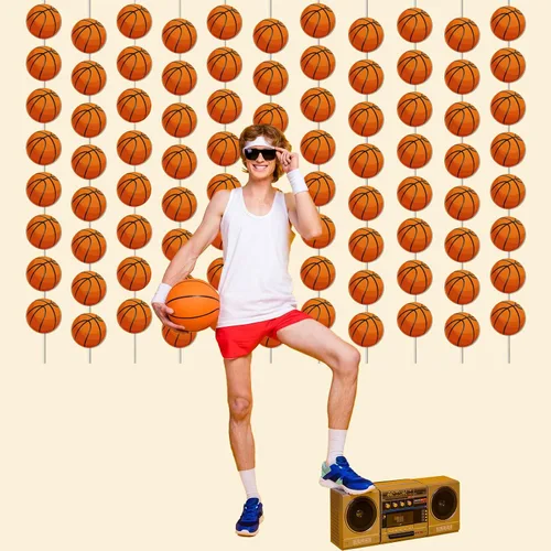 Miniatura 6 de Juego de 12 pancartas de baloncesto para fiesta de cumpleaños, diseño de remolino, para niños, adolescentes, hombres, cumpleaños, foto,