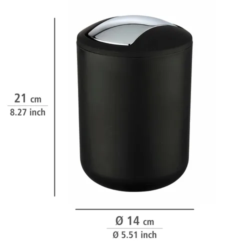 Miniatura 3 de WENKO 21211100 Cubo giratorio Brasil Black S - irrompible, capacidad 2 L, elastómero termoplástico (TPE), 5.5 x 7.5 x 5.5 in, negro
