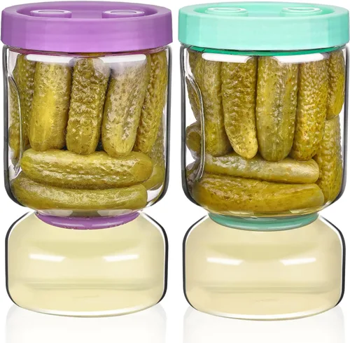 Miniatura 13 de ZENS Tarro de Pepinillos con Colador Abatible, Contenedor Separador de Jugo de Pepinillos de 37 oz en Forma de Arena, Tapa Hermética y a Prueba