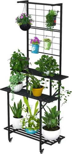 Miniatura 16 de Estante colgante para macetas, resistente soporte para plantas, enrejado, soporte para plantas de múltiples capas para el hogar, jardín, balcón