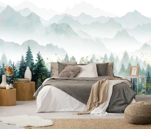 Miniatura 36 de Toolhom - Mural de pared de bosque nebuloso, papel tapiz de paisaje natural abstracto, patrones de decoración de pared de fondo (no autoadhesivo)