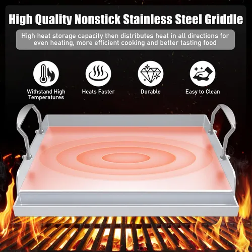 Miniatura 6 de Plancha antiadherente de acero inoxidable para parrilla de gas, plancha nanocerámica para tope de estufa de gas, placa de superficie plana de 17" x