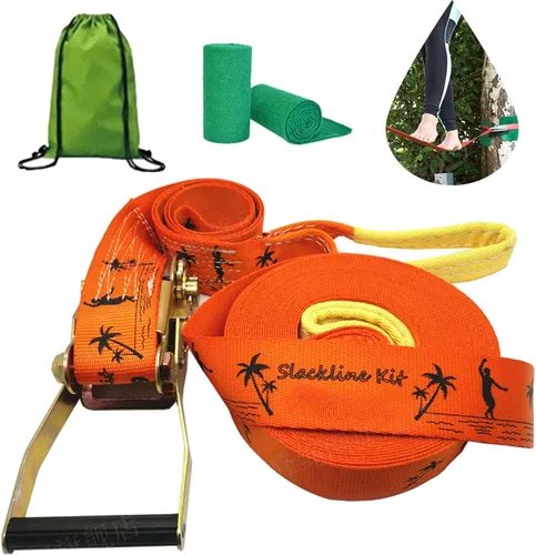 Slack Line Kit de línea floja con protector de árbol y protector de trinquete, kit de inicio para niños y adultos, línea de holgura en el patio