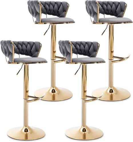 Miniatura 27 de Juego de 2 taburetes de bar de terciopelo giratorios con base de metal dorado, taburetes de bar modernos de altura de mostrador para cocina, pub