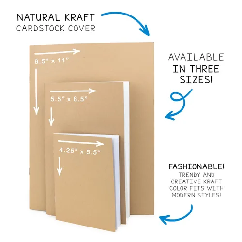 Miniatura 6 de Hygloss Libros de papel kraft en blanco, cuadernos sin forro para diario, bocetos, escritura, 24 páginas blancas (12 hojas), 8.5 x 11 pulgadas, 24