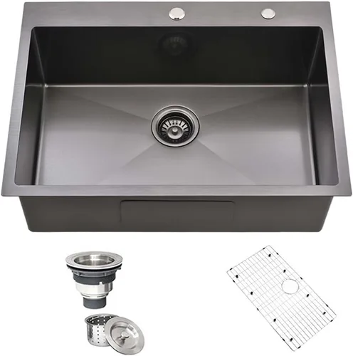 Miniatura 11 de Fregadero de cocina de acero inoxidable de 25 x 20 x 10 pulgadas, con caída en la parte superior, calibre 16, cuenco individual profundo, fregadero