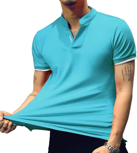 Miniatura 4 de LOGEEYAR Camisa polo de moda para hombre, de manga larga, ajustada, Henley, ropa de algodón piqué