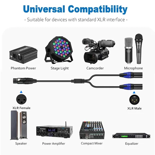 Miniatura 4 de LanSenSu XLR hembra a 2 XLR macho Patch Y Cable divisor de micrófono equilibrado Adaptador de audio (3.3 pies-2 unidades)