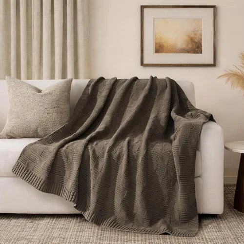 Miniatura 11 de EVERGRACEHOME Manta de punto de chenilla gruesa para sofá, suaves y lujosas mantas de punto con punto musgo para cama, acogedoras mantas decorativas
