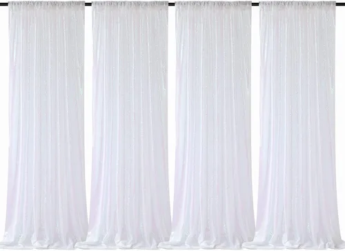 Miniatura 56 de Cortinas con lentejuelas doradas, 2 unidades de 2 x 8 pies, con brillantina, telón de fondo para bodas Rojo
