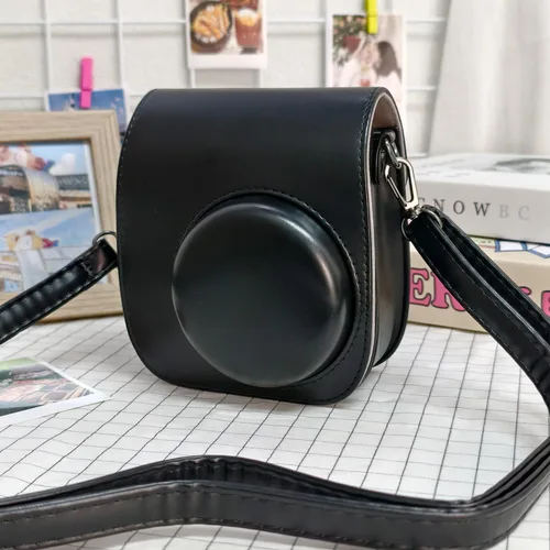 Miniatura 7 de Funda de piel sintética compatible con cámara instantánea Fujifilm Instax Mini 11 12 con correa ajustable y bolsillo (negro)
