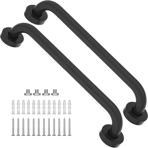 Miniatura 20 de Paquete de 2 barras de agarre negras para ducha de 24 pulgadas, mango de acero inoxidable para baño, barra de equilibrio de ducha de baño, soporte