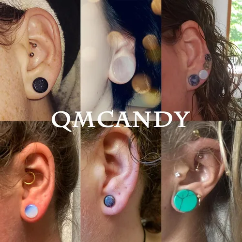 Miniatura 17 de Qmcandy - Juego de 6 pares / 16 pares de dilatadores para las orejas, de piedra mixta, expansores, conjunto de perforación corporal calibre 8G a 3/4