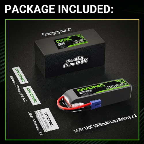Miniatura 4 de OVONIC 4S LiPo Batería 14.8V 9000mAh 120C con enchufe EC5 para RC Car RC Truck Avión Helicóptero Barco Carreras RC Hobby (2 paquetes)