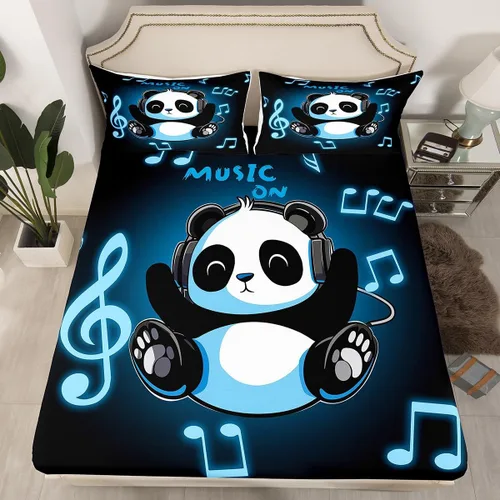 Erosebridal Juego de sábanas bajeras con bolsillo profundo para niños y niñas, tamaño individual, color negro y blanco, con diseño de panda de