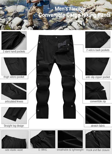 Miniatura 51 de Pantalones de senderismo para hombre, convertibles, con cremallera, ligeros, impermeables, de secado rápido, pesca al aire libre, viajes, safari