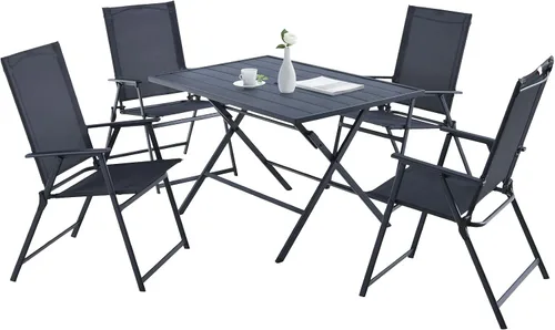 Miniatura 10 de Tangkula Juego de comedor plegable de 5 piezas para 4, mesa de comedor rectangular grande de metal y 4 sillas plegables de patio, mesa y sillas al