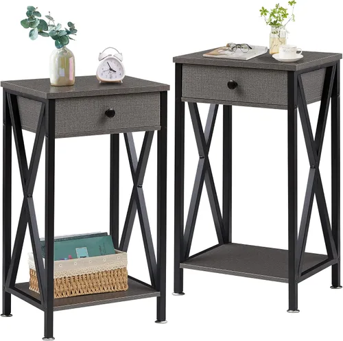 Miniatura 19 de VECELO Mesitas de noche modernas y versátiles con diseño en X, mesa auxiliar lateral con cesta de almacenamiento, mesita de noche con estante