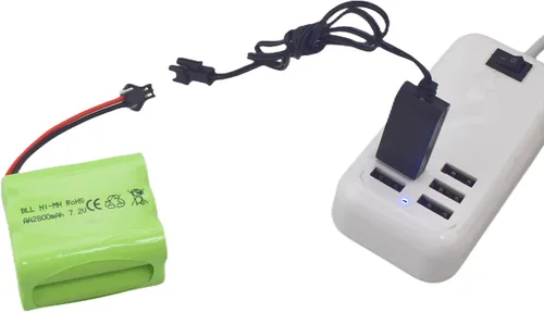 Miniatura 3 de Paquete de 2 baterías AA de 7.2 V 2800 mAh RC con enchufe SM-2P con cable de carga USB para tanques de juguete, departamento de ingeniería de cama