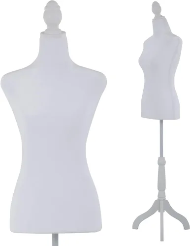 Forma del vestido de cuerpo de torso de maniquí femenino, altura ajustable de 49.6 a 63.4 pulgadas con trípode de madera para exhibición de Blanco