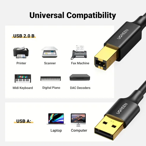 Miniatura 2 de UGREEN - Cable de impresora USB A a USB B de 5 pies - Alta velocidad para HP, Canon, Brother, Samsung, Dell, Epson, Lexmark, Xerox y más